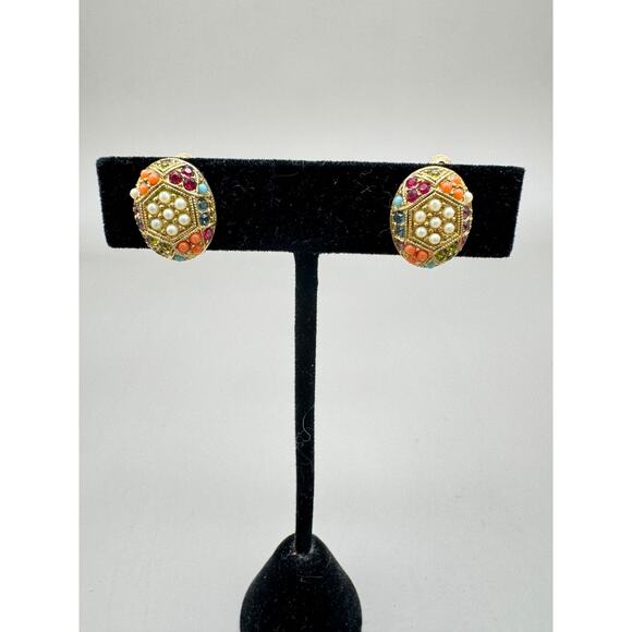 Vintage D'Orlan Dainty Crystal and Pearl Clip-On Earrings - Picture 1 of 10